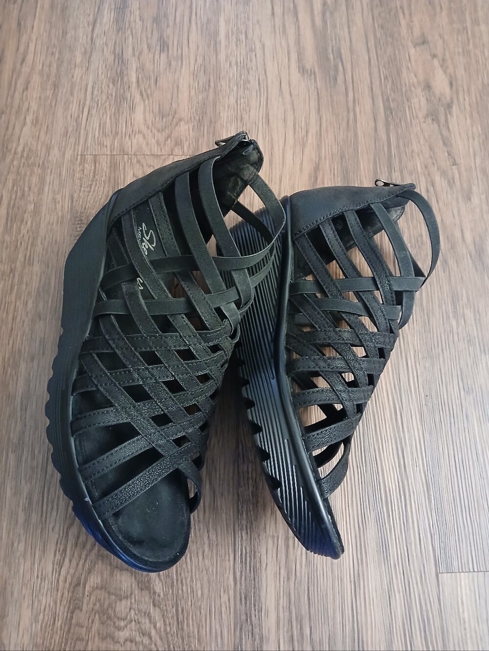 Skechers Black Strappy Wedge Sandals